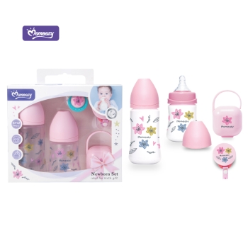 bottle set , (1PC 5oz 150ml wide-neck feeding bottles,1PC 8oz wide-neck feeding bottles,1PC pacifier storage box,1PC M flow orthodontic pacifier, 1PC pacifier holder)pink